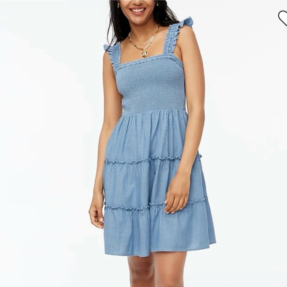 J. Crew Smocked Mini Dress Chambray Blue Denim